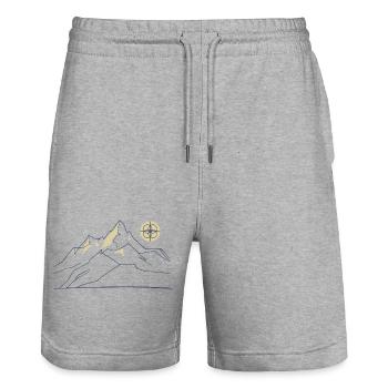 Mountain Line Art - Stanley/Stella Trainer Unisex Organic Jogging Shorts - heather grey - Front - Nik (191cm) & Marisol (170cm)