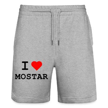 I love Mostar - Ich liebe Mostar - Stanley/Stella Unisex Bio Joggingshorts Trainer  - Grau meliert - Vorne - Nik (191cm) & Marisol (170cm)