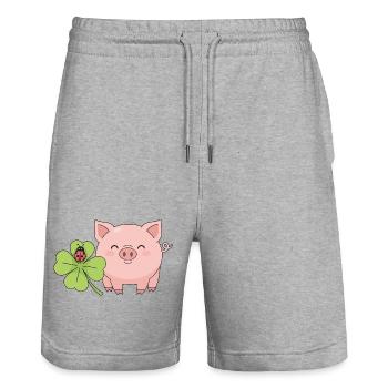 Lucky Pig Clover Ladybug - Stanley/Stella Trainer Unisex Organic Jogging Shorts - heather grey - Front - Nik (191cm) & Marisol (170cm)