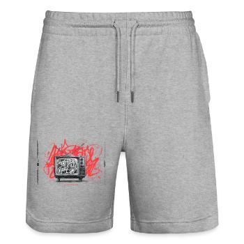 Retro TV Graffiti Chaos - Stanley/Stella Trainer Unisex Organic Jogging Shorts - heather grey - Front - Nik (191cm) & Marisol (170cm)
