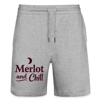 Merlot and Chill Wine Saying Cozy Relax - Stanley/Stella Trainer Unisex Organic Jogging Shorts - heather grey - Front - Nik (191cm) & Marisol (170cm)
