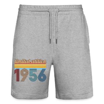 Vintage-Geburtstag 1956 Retro-Geschenk, geboren 1956 - Stanley/Stella Unisex Bio Joggingshorts Trainer  - Grau meliert - Vorne - Nik (191cm) & Marisol (170cm)