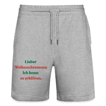 Dear Santa Claus, I can explain it - Stanley/Stella Trainer Unisex Organic Jogging Shorts - heather grey - Front - Nik (191cm) & Marisol (170cm)
