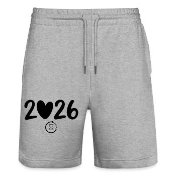 2026 Silvester Countdown mit Vorfreude auf Neujahr - Stanley/Stella Unisex Bio Joggingshorts Trainer  - Grau meliert - Vorne - Nik (191cm) & Marisol (170cm)