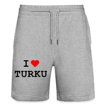 Ich liebe Turku - I love Turku - Stanley/Stella Unisex Bio Joggingshorts Trainer  - Grau meliert - Vorne - Nik (191cm) & Marisol (170cm)