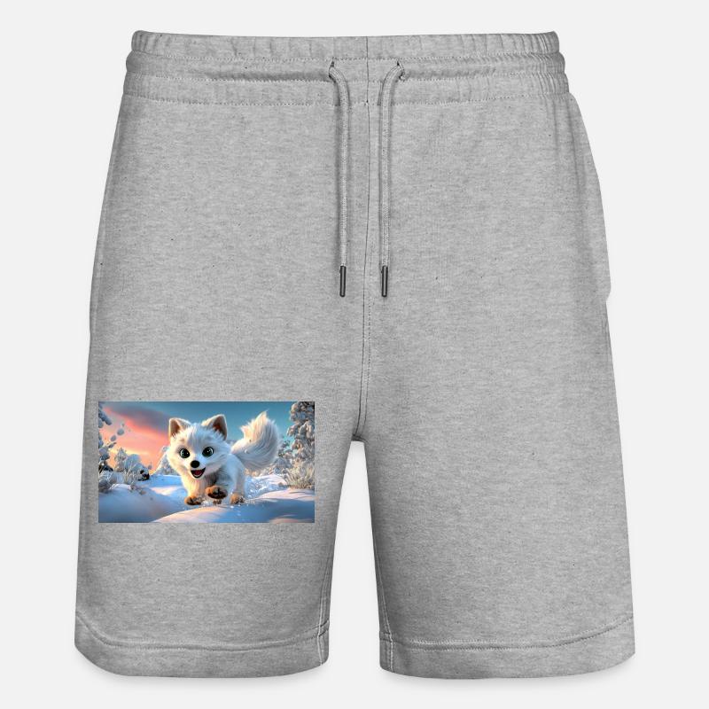 Renard arctique volant dans la neige - Short de jogging bio TRAINER Stanley/Stella unisexe - gris chiné