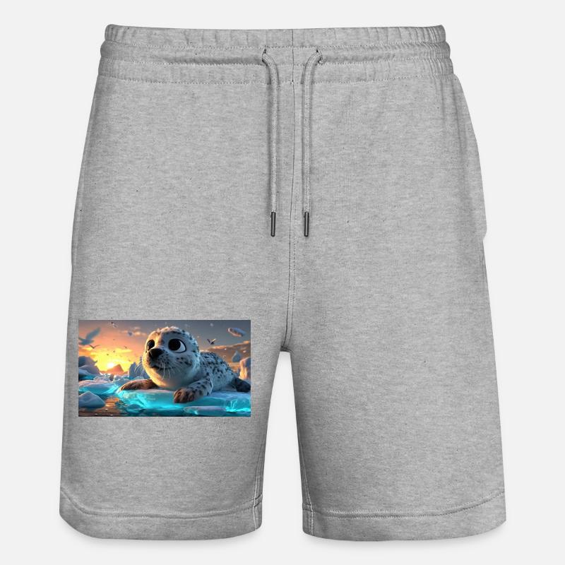Bébé phoque mignon sur la banquise - Short de jogging bio TRAINER Stanley/Stella unisexe - gris chiné