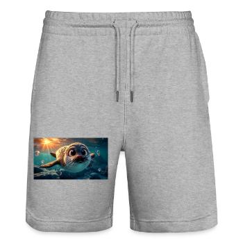 Cute baby seals with button eyes in the sea - Stanley/Stella Trainer Unisex Organic Jogging Shorts - heather grey - Front - Nik (191cm) & Marisol (170cm)