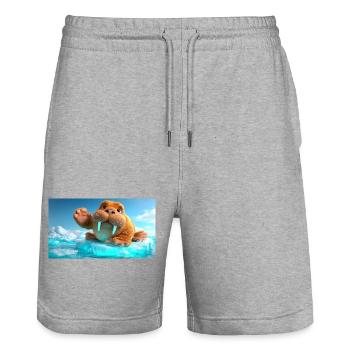 Winkendes Walross auf Eisscholle - Stanley/Stella Trainer Unisex Organic Jogging Shorts - heather grey - Front - Nik (191cm) & Marisol (170cm)
