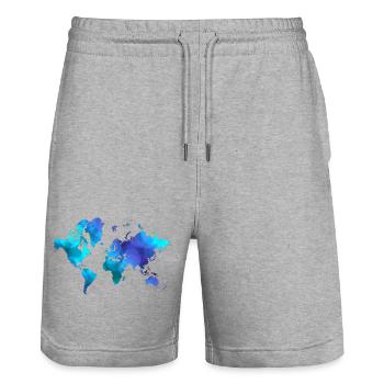 World Map Blue Dreams - Stanley/Stella Trainer Unisex Organic Jogging Shorts - heather grey - Front - Nik (191cm) & Marisol (170cm)