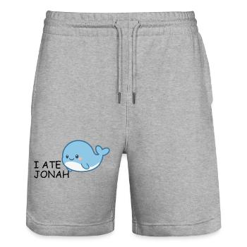 I Ate Jonah – Funny Bible Whale for Kids - Stanley/Stella Trainer Unisex Organic Jogging Shorts - heather grey - Front - Nik (191cm) & Marisol (170cm)