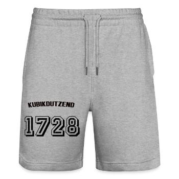 1728 - Stanley/Stella Trainer Unisex Organic Jogging Shorts - heather grey - Front - Nik (191cm) & Marisol (170cm)