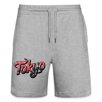 Tokyo - Logo japonais vintage - Short de jogging bio TRAINER Stanley/Stella unisexe - gris chiné - Devant - Nik (191cm) & Marisol (170cm)