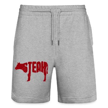 Rotes Steak Rind Silhouette - Stanley/Stella Unisex Bio Joggingshorts Trainer  - Grau meliert - Vorne - Nik (191cm) & Marisol (170cm)