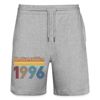 Vintage-Geburtstag 1996 Retro-Geschenk geboren 1996 - Stanley/Stella Unisex Bio Joggingshorts Trainer  - Grau meliert - Vorne - Nik (191cm) & Marisol (170cm)
