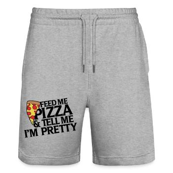 Art pop de la part de pizza - Short de jogging bio TRAINER Stanley/Stella unisexe - gris chiné - Devant - Nik (191cm) & Marisol (170cm)