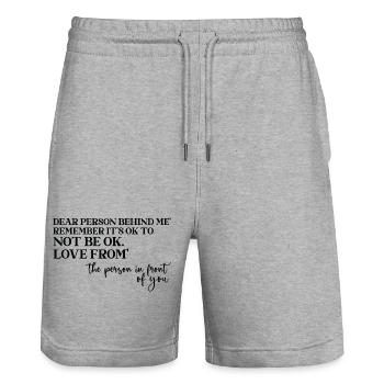 Ermutigendes Rücken-Shirt für gute Laune - Stanley/Stella Unisex Bio Joggingshorts Trainer  - Grau meliert - Vorne - Nik (191cm) & Marisol (170cm)
