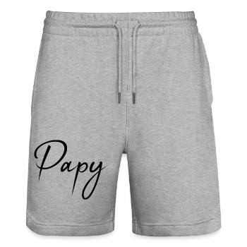 PAPY. PAPA. FÊTE DES PÈRES. BONNE FÊTE PAPA. NOËL - Short de jogging bio TRAINER Stanley/Stella unisexe - gris chiné - Devant - Nik (191cm) & Marisol (170cm)