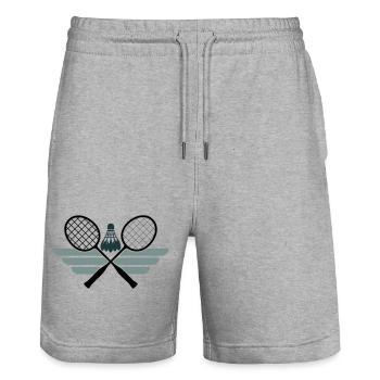 Badminton Emblem – Gekreuzte Schläger & Federball - Stanley/Stella Unisex Bio Joggingshorts Trainer  - Grau meliert - Vorne - Nik (191cm) & Marisol (170cm)