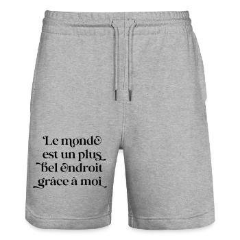 Beautiful Place Thanks to Me - Sarcasm Black Humor - Stanley/Stella Trainer Unisex Organic Jogging Shorts - heather grey - Front - Nik (191cm) & Marisol (170cm)