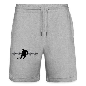 Eishockey Hockey Spieler EKG Herzschlag - Stanley/Stella Trainer Unisex Organic Jogging Shorts - heather grey - Front - Nik (191cm) & Marisol (170cm)