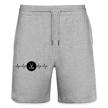 Hockey Stick Hockey Player ECG Heartbeat - Stanley/Stella Trainer Unisex Organic Jogging Shorts - heather grey - Front - Nik (191cm) & Marisol (170cm)