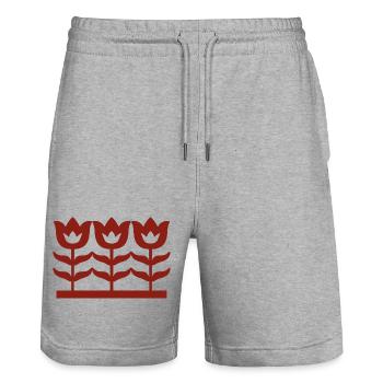 Rote Tulpen-Chinesisches Papierschnittmuster - Stanley/Stella Unisex Bio Joggingshorts Trainer  - Grau meliert - Vorne - Nik (191cm) & Marisol (170cm)