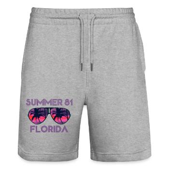 Summer 81 Florida - Retro Sunset Sunglasses - Stanley/Stella Trainer Unisex Organic Jogging Shorts - heather grey - Front - Nik (191cm) & Marisol (170cm)