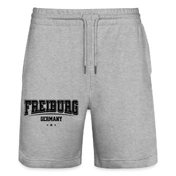 Freiburg Retro Lettering City Students - Stanley/Stella Trainer Unisex Organic Jogging Shorts - heather grey - Front - Nik (191cm) & Marisol (170cm)