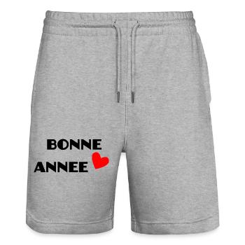 HAPPY NEW YEAR. NEW YEAR'S EVE. BEST WISHES - Stanley/Stella Trainer Unisex Organic Jogging Shorts - heather grey - Front - Nik (191cm) & Marisol (170cm)