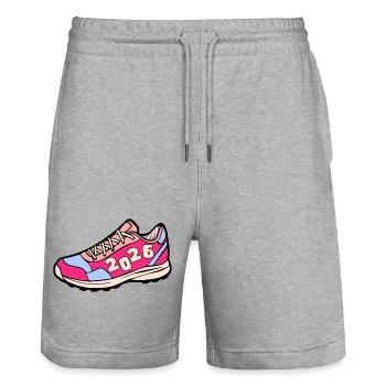 EN 2026 - Short de jogging bio TRAINER Stanley/Stella unisexe - gris chiné - Devant - Nik (191cm) & Marisol (170cm)
