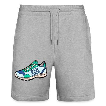 Annonce du bébé : Papa Coureur 2026 - Short de jogging bio TRAINER Stanley/Stella unisexe - gris chiné - Devant - Nik (191cm) & Marisol (170cm)