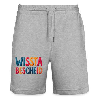 Farbige 3D Schriftkunst Metalllook - Stanley/Stella Unisex Bio Joggingshorts Trainer  - Grau meliert - Vorne - Nik (191cm) & Marisol (170cm)