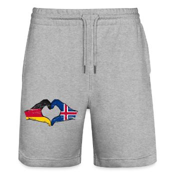 Deutschland Island Flagge Haende Herzform used - Stanley/Stella Unisex Bio Joggingshorts Trainer  - Grau meliert - Vorne - Nik (191cm) & Marisol (170cm)