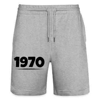 Geschenk von 1970 - Stanley/Stella Unisex Bio Joggingshorts Trainer  - Grau meliert - Vorne - Nik (191cm) & Marisol (170cm)