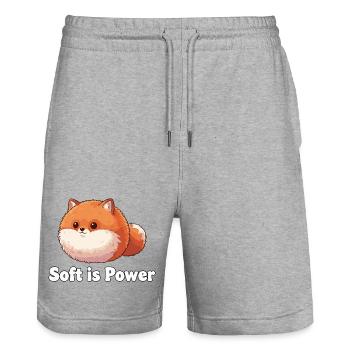 Panda duveteux qui dit : Le doux, c’est le pouvoir - Short de jogging bio TRAINER Stanley/Stella unisexe - gris chiné - Devant - Nik (191cm) & Marisol (170cm)