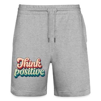 Think Positive Retro Script - Stanley/Stella Unisex Bio Joggingshorts Trainer  - Grau meliert - Vorne - Nik (191cm) & Marisol (170cm)