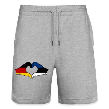 Germany Estonia Flag Hands Heart Shape Used - Stanley/Stella Trainer Unisex Organic Jogging Shorts - heather grey - Front - Nik (191cm) & Marisol (170cm)