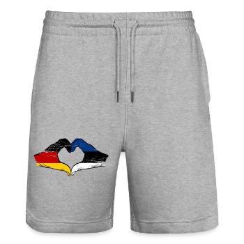 Deutschland Estland Flagge Herz used - Stanley/Stella Unisex Bio Joggingshorts Trainer  - Grau meliert - Vorne - Nik (191cm) & Marisol (170cm)