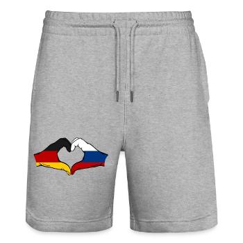 Deutschland Russland Flagge Herz - Stanley/Stella Unisex Bio Joggingshorts Trainer  - Grau meliert - Vorne - Nik (191cm) & Marisol (170cm)