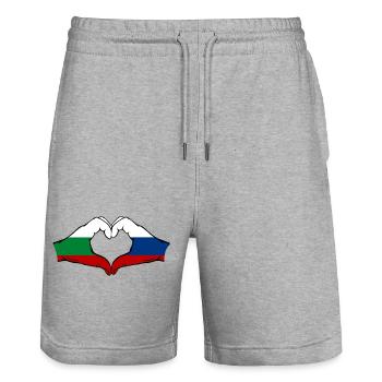 Bulgaria Russia Flag Hands Heart Shape - Stanley/Stella Trainer Unisex Organic Jogging Shorts - heather grey - Front - Nik (191cm) & Marisol (170cm)