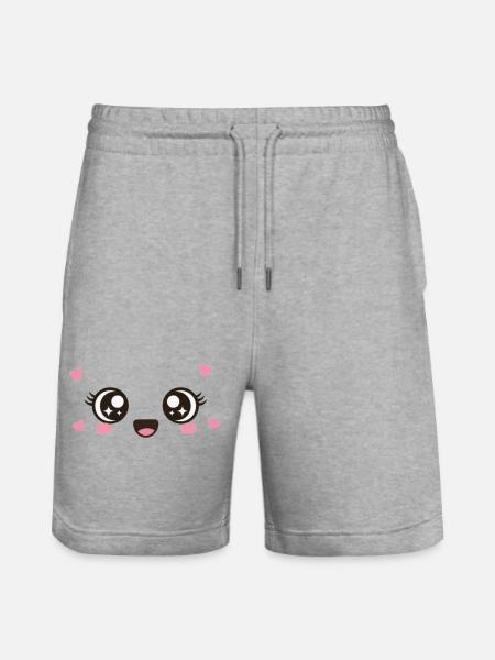 Kawaii Cute Eyes - Stanley/Stella Trainer Unisex Organic Jogging Shorts - heather grey