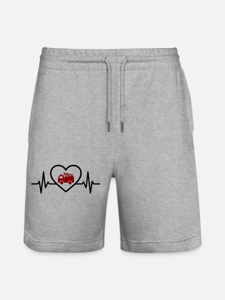 Herz Feuerwehr Feuerwehrauto - Stanley/Stella Unisex Bio Joggingshorts Trainer - Grau meliert