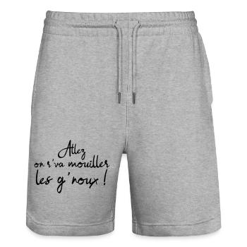 Allez, on r’va mouiller les g’noux ! humour chti - Short de jogging bio TRAINER Stanley/Stella unisexe - gris chiné - Devant - Nik (191cm) & Marisol (170cm)
