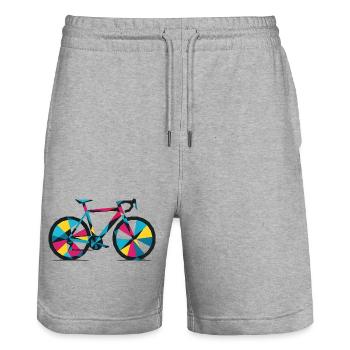 Buntes geometrisches Fahrrad - Stanley/Stella Unisex Bio Joggingshorts Trainer  - Grau meliert - Vorne - Nik (191cm) & Marisol (170cm)
