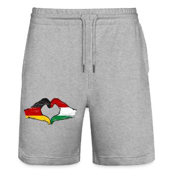 Drapeau Allemagne Hongrie Cœur utilisé - Short de jogging bio TRAINER Stanley/Stella unisexe - gris chiné - Devant - Nik (191cm) & Marisol (170cm)