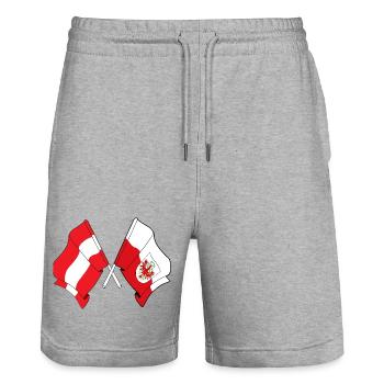 Austria & Tyrol Flag Crossed - Stanley/Stella Trainer Unisex Organic Jogging Shorts - heather grey - Front - Nik (191cm) & Marisol (170cm)
