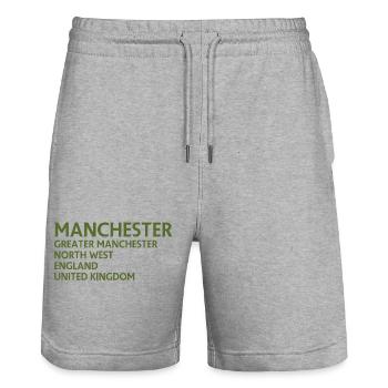 Manchester – Angleterre Lyrique - Short de jogging bio TRAINER Stanley/Stella unisexe - gris chiné - Devant - Nik (191cm) & Marisol (170cm)