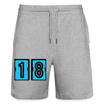 18. 18 ANS. 18e ANNIVERSAIRE. ANNIVERSAIRE 18 ANS. - Short de jogging bio TRAINER Stanley/Stella unisexe - gris chiné - Devant - Nik (191cm) & Marisol (170cm)