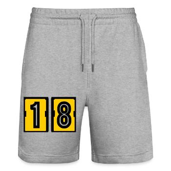 18. 18 ANS. 18e ANNIVERSAIRE. ANNIVERSAIRE 18 ANS. - Short de jogging bio TRAINER Stanley/Stella unisexe - gris chiné - Devant - Nik (191cm) & Marisol (170cm)